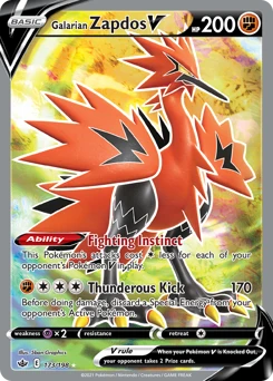 POKEMON Galarian Zapdos V (Full Art) 173/198 Ultra Rare Chilling Reign Singles