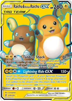POKEMON Raichu & Alolan Raichu GX FULL ART (220/236) Unified Minds